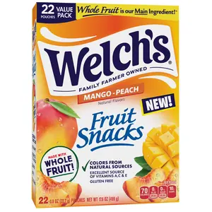 Welch's Mango Peach Fruit Snacks, Soft Chewy Candy, 0.8 oz Packs, 22 Count