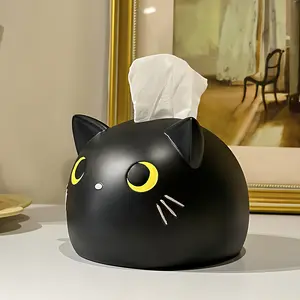 1pc A cute soft resin cat tissue box with a cartoon tissue box cover, a black and white cute cat tissue box, a paper storage napkin box, a tissue box, a home decoration item