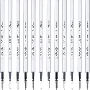 Black Gel Pens Refills, 12 Pack Retractable Gel Ink Pen Refills Bulk, Fine Point 0.5mm Tip Smooth Writing Quick Dry Gel Pen Refills for Journaling Writing School Office Supplies (12 Black)