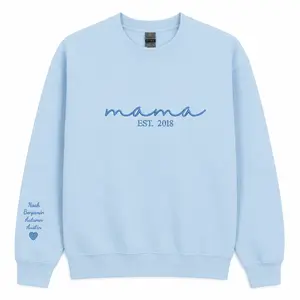 Custom Mama Embroidered Sweatshirt – With Kids’ Names Sleeve, Gift for Mother’s Day, Personalized Mom Embroidered Sweatshirt, Pregnancy Announcement