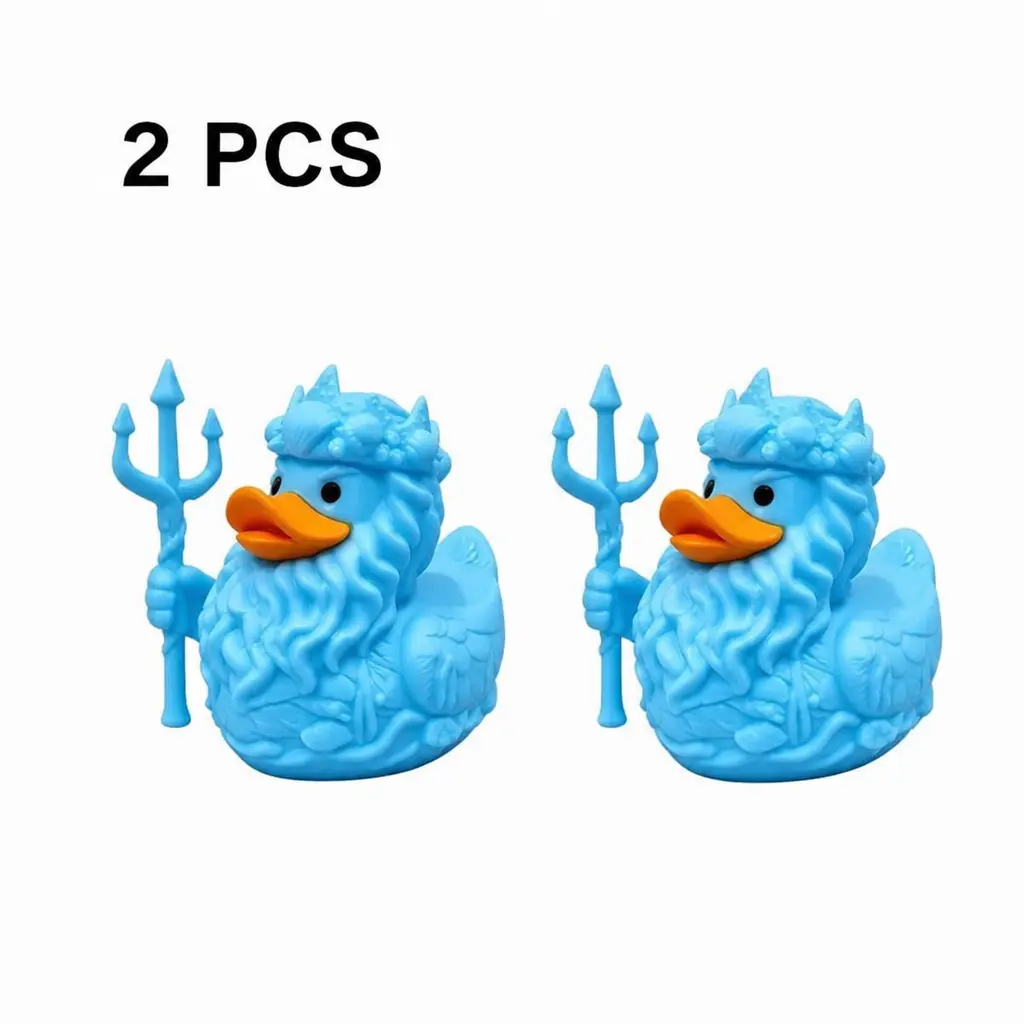 Neptune Poseidon Rubber Duck Figurines 2-Pack - 3D Printed, Smooth Sea King Decorative Set, Home Decor Ornaments for Halloween Gifts