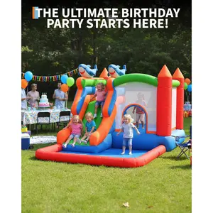 GAOMON 5-in-1 Inflatable Bounce House for Kids 3-12, Kids Outdoor Play & Outdoor Play Sets with Slide, Climbing Wall, Ball Pit, Jumping Area, Blower, Ideal Children's Day Gift - SummerVibes