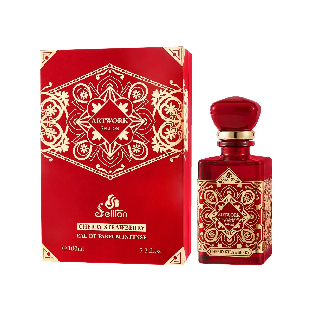 Sellion Art Work Cherry Strawberry EDP Perfume Spray (3.4Oz/100ml) - Unisex Adults' Fruit-Based Spring Fragrances, EDP Sprays with Fruity Gourmand, Patchouli Vanilla Bergamot, Vanilla Scents for Glow Up, Single Item, Cruelty Free, Bold Cherry Top