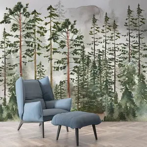 Pine Tree Forest Wallpaper | Watercolor Forest Wall Mural