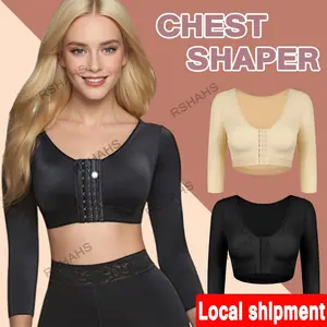 S-5XL Big Size Arm Shaper for Women Post Surgery Push Up Bra Compression Long Sleeves Corset Corrector Front Closure Seamless Shapewear Black Lace Zippered Womenswear Basic Minimalist Nylon White