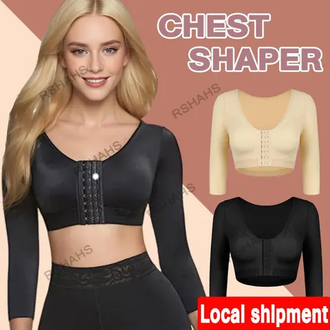S-5XL Big Size Arm Shaper for Women Post Surgery Push Up Bra Compression Long Sleeves Corset Corrector Front Closure Seamless Shapewear Black Lace Zippered Womenswear Basic Minimalist Nylon White