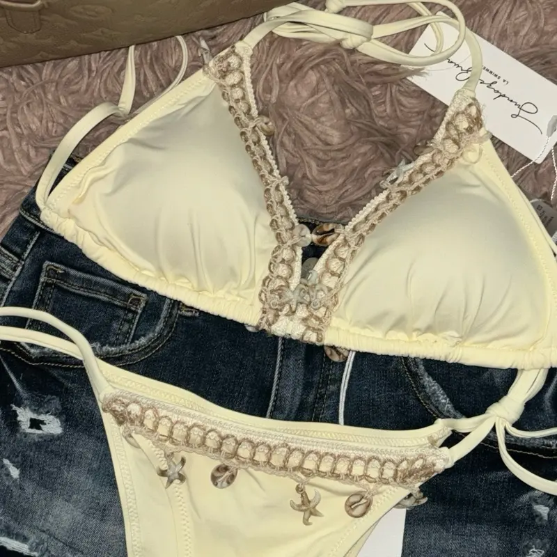 Cream Colored Bikini with Seashells Womenswear - Elegant Design for Beachwear