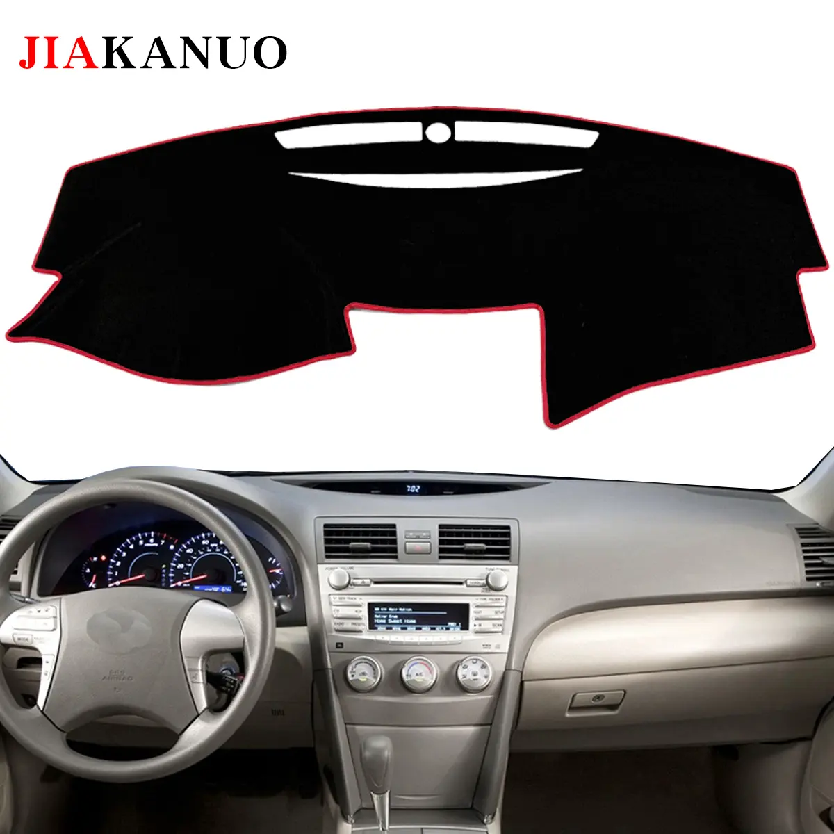 JIAKANUO Auto Car Dashboard Cover Mat for Toyota Camry 2006-2013 the sixth generation,Anti Sun Exposure Thermal Insulation Protection  Pad Fits 2007 2008 2009 2010 2011 2012 2013 Models（Black and red border）