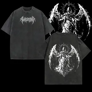 valentine shirts Y2K Gothic Angel Oversized Tee: Vintage Washed Streetwear Shirt