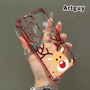 Phone Case Compatible with Samsung Galaxy S23 Ultra S24 Plus S25 S22+ FE Edge Reindeer Christmas Greeting Pattern Electroplating Transparent Silicone Drop-proof Protective Cover