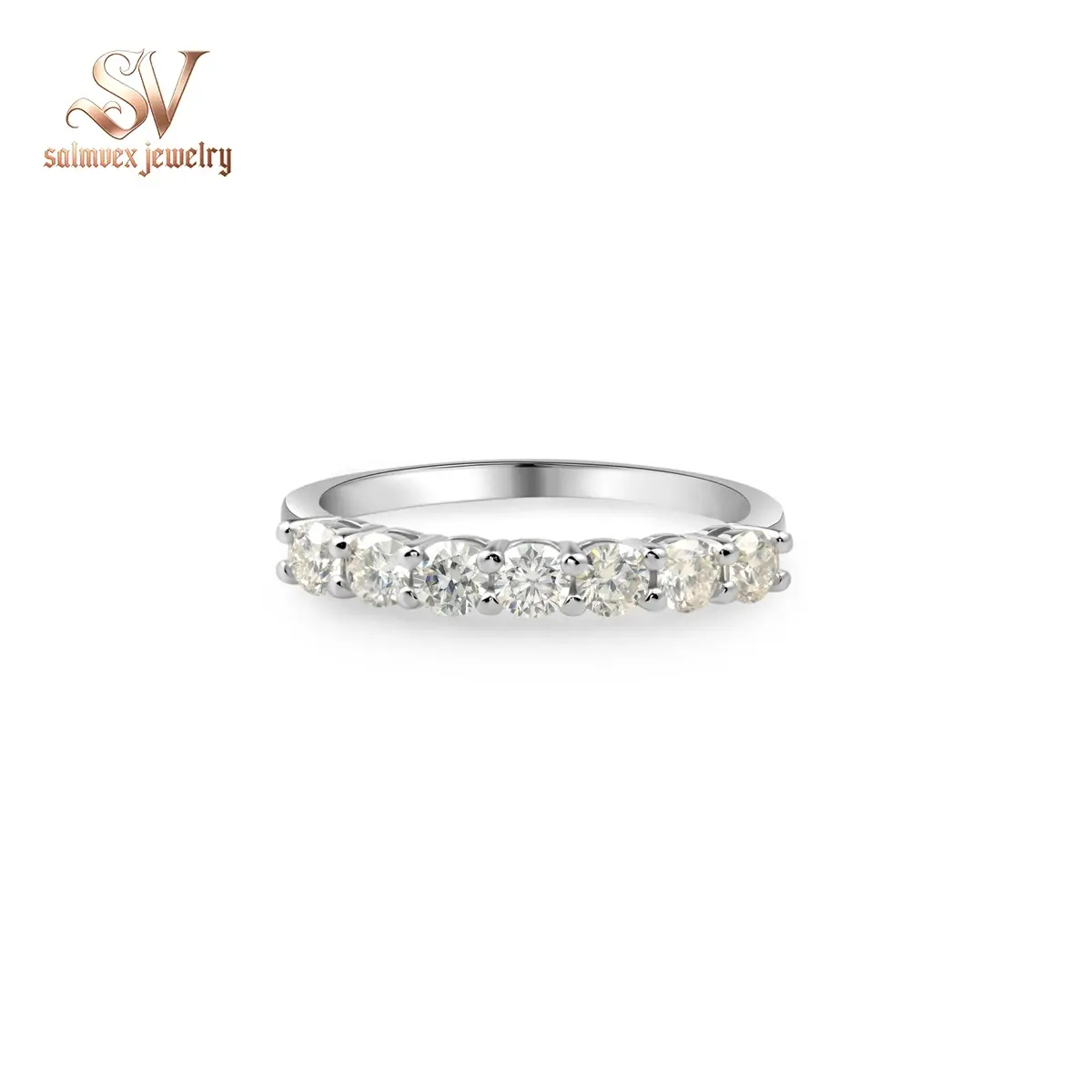 Salmvex Jewelry 0.7ct Eternity Ring D Color Colorful Round Synthetic Moissanite S925 Ring Band Engagement Anniversary Wedding Valentine's Day Christmas Gift For Women