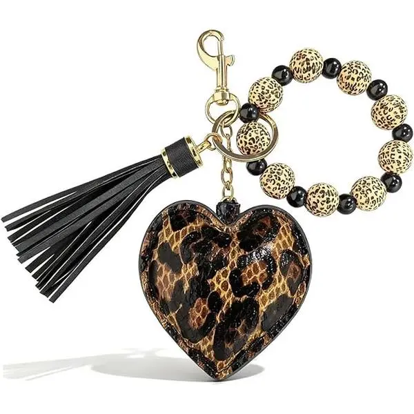 ChicBijoux S Heart Keychain Leopard Keychain Wristlet Cheetah Print Bag Charm Valentines Day Gifts for Her