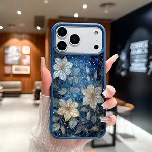 Celestial Mosaic Moonflowers and Crescent Moon Pattern Magnetic MagSafe Phone Case for iPhone 17 Air/16 Pro Max 15 Pro 14 13 12 11 Plus Shockproof Slim Protective Cover Casing