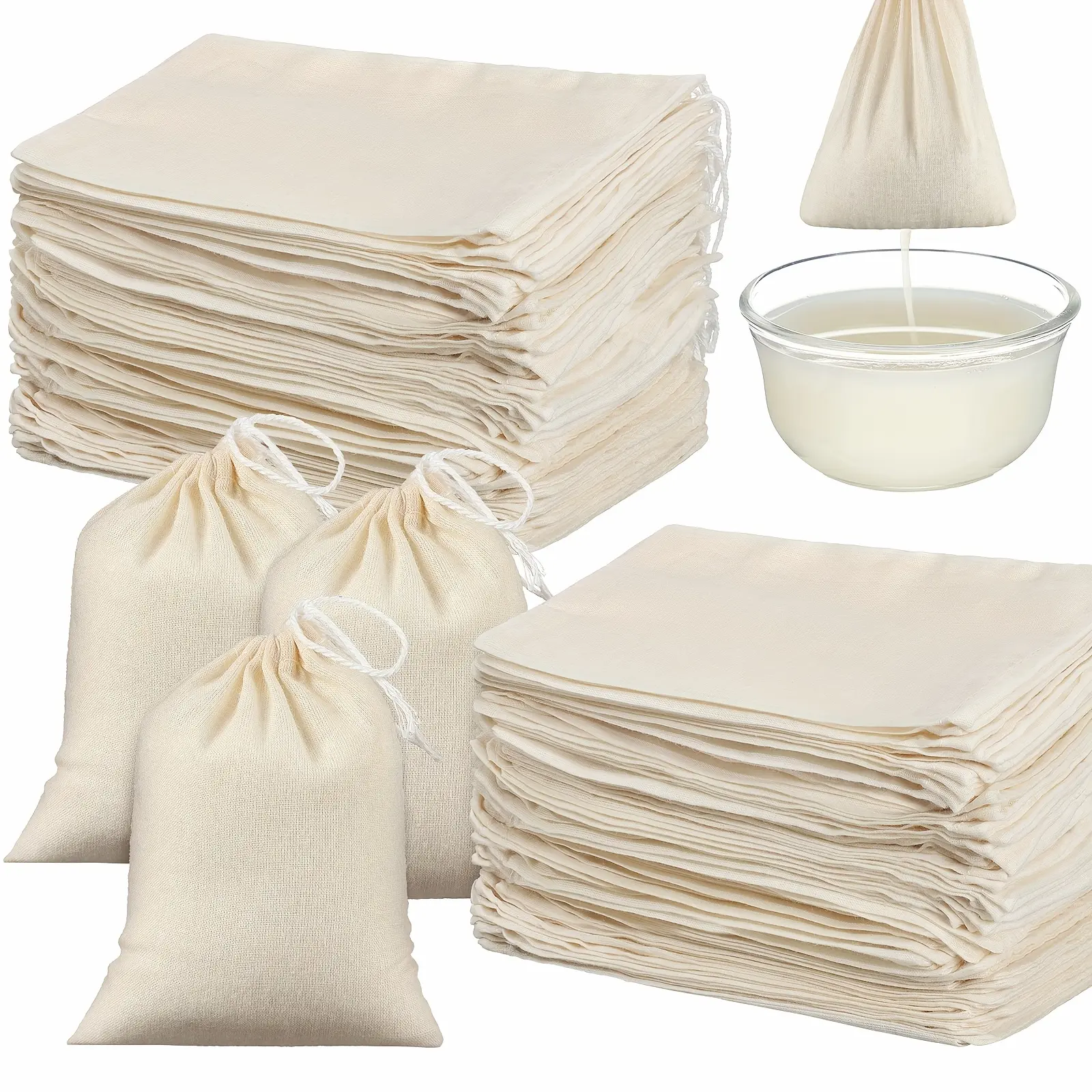 100pcs Cheesecloth Bags for Straining Reusable Tea Filter Muslin Bags Cold Brew Milk Tea Filter Strainer Cheese Clothes Cheese Clothbags for Office Kitchen Cooking (4 X 6 Inch)