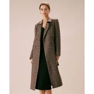 Rihoas Women's Elegant Vintage Polyester Coat - Double-Breasted, Belted Lapel, Flattering Fit Chic Outerwear with Premium Fabric, Tops-Compatible Layer