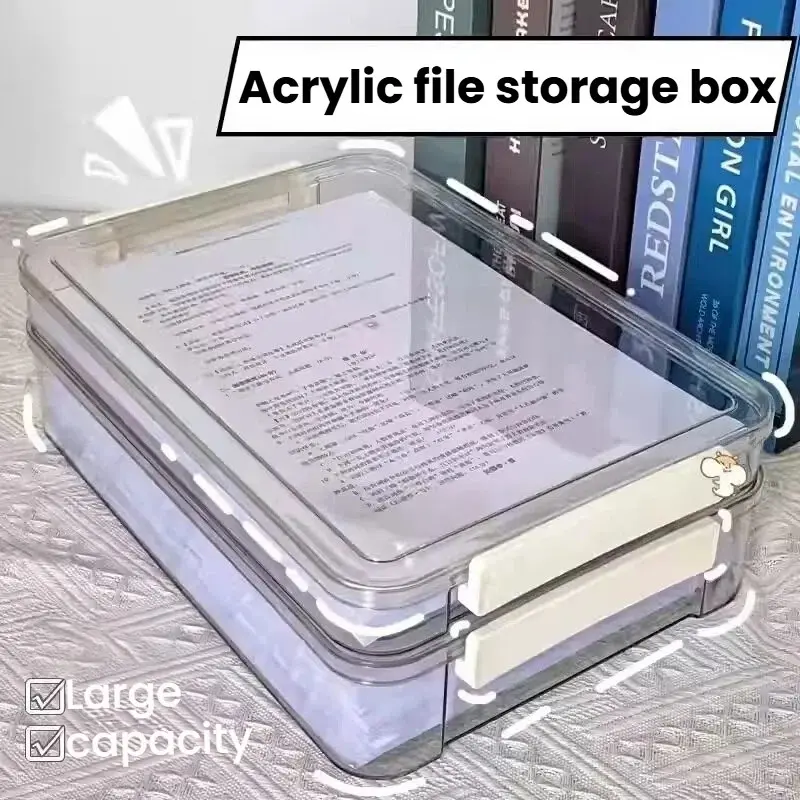Plastic Storage Containers with Lids, Portable Project Case Document Organizer Stackable Plastic File Storage Box for A4 File Paper Documents Scrapbook Art Supplies&Crafts, Transparent Acrylic Box