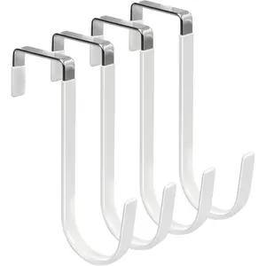 4 Pack White Over The Door Hooks, Rubber Coated Scratch-Resistant Heavy Duty Hangers For Bathroom, Bedroom, Kitchen, Living Room – Ideal For Clothes, Towels, Hats, Coats & Bags