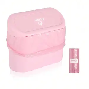 Car Trash Can with Lid, 1pc Side Hanging Garbage Bin with 1 Roll Garbage Bag, Compact Auto Waste Container for Vehicle Cleanup