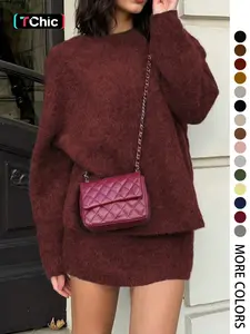 Autumn Winter Women's Stylish Commuter Two-Piece Set, Casual Elegance with Knitted Top and Skirt, Perfect for Fashionable Outings, Womenswear