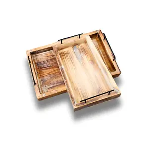 Set Of Two Beautiful Rustic Wooden Serving Trays