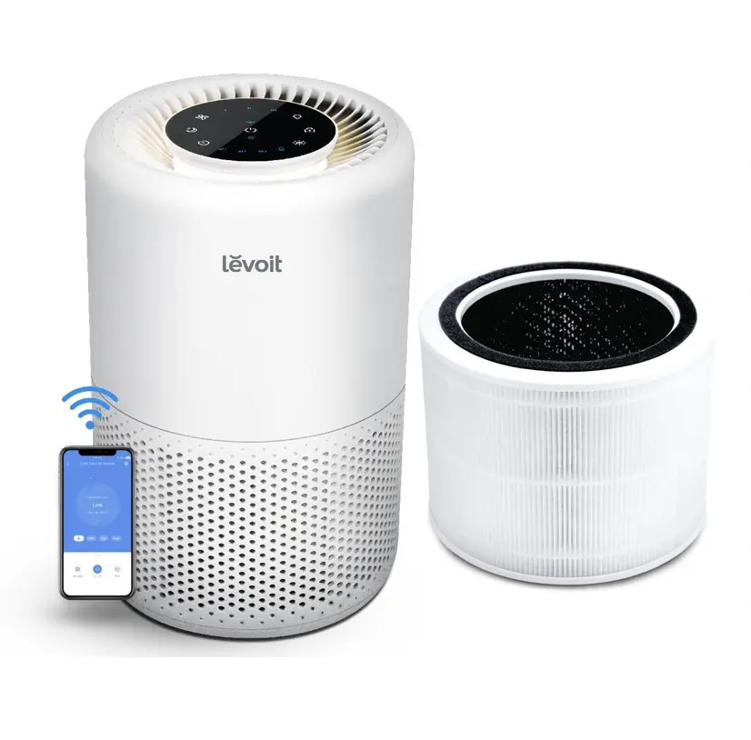 Levoit Core 200s Smart WiFi Air Purifier - Alexa Voice Control, 24dB Quiet Operation, 3-in-1 Filter, 6.59 lbs, Bedroom Bundle for Allergy Relief, Pollutants, Smoke & Dust