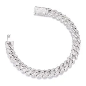 【#B30 10mm】D VVS Synthetic Moissanite S925 Sterling Silver Cuban Link Bracelet  Chain Necklace For Men Singer Style Rap Hip Hop Jewelry