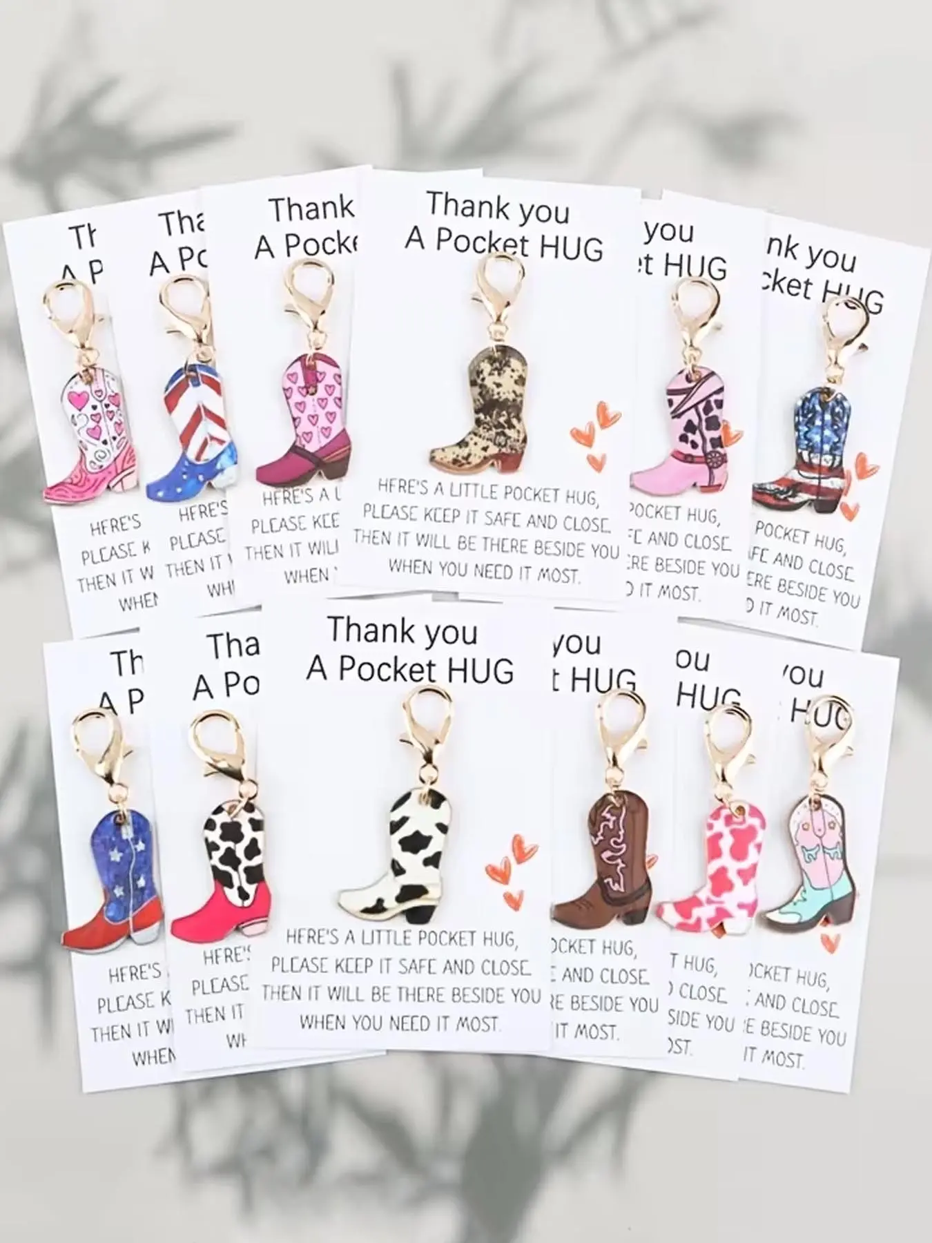 12pcs Western Cowboy Theme Boot Keychain Set, Keyrings for keys, With Pocket Hug Card, Decorate Bags, Car Keychains, Suitable For Friends Birthday Gifts, Gatherings, Theme Parties, Keychain Collectibles