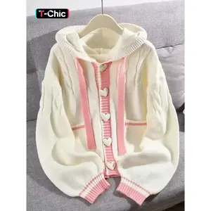 Women’s Hooded Sweater Jacket, Colorblock Soft Knit Cardigan with Pockets, Casual Loose-Fit Long-Sleeve Top for Autumn & Winter