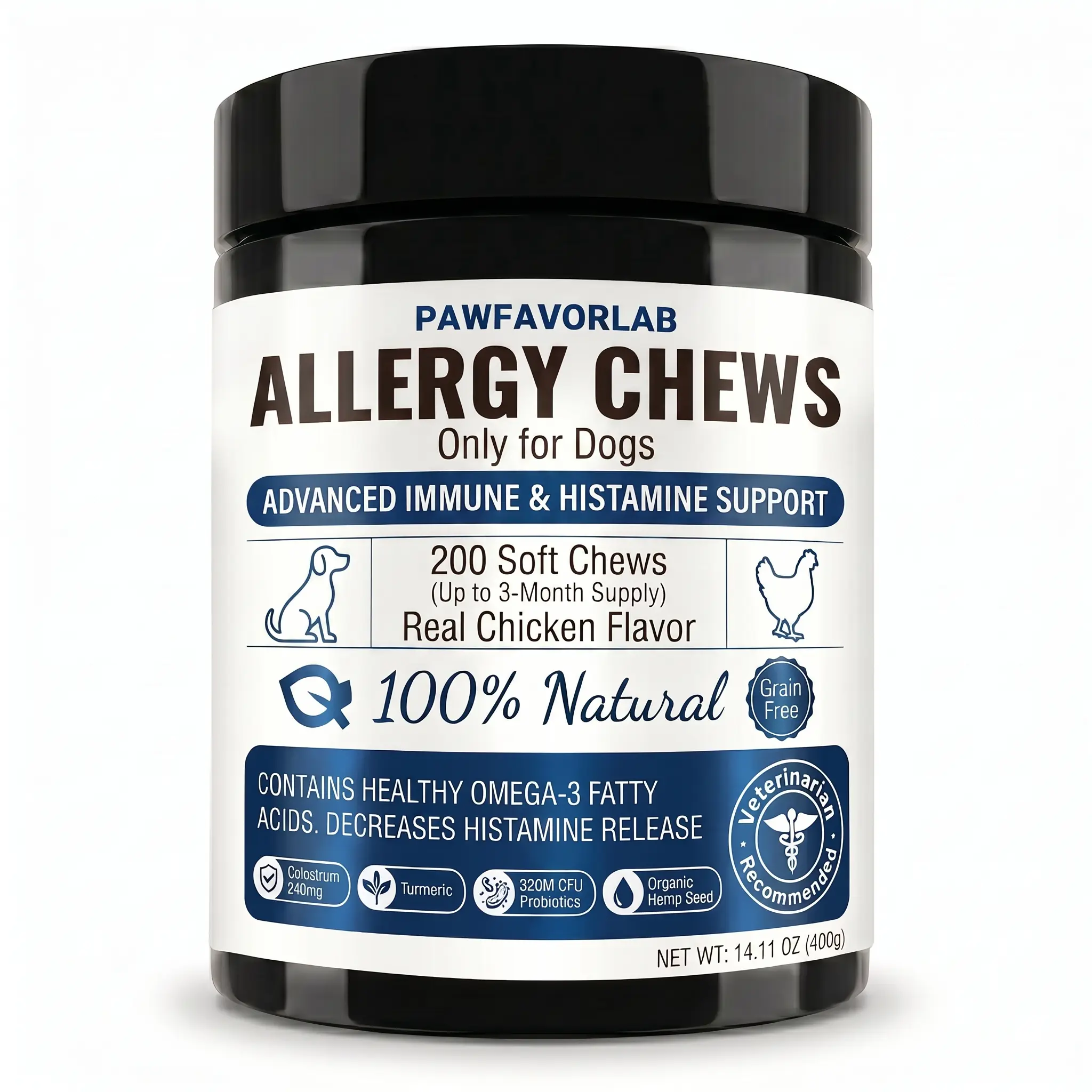 [Easter Promotion] PAWFAVORLAB Allergy & Immune Bites 200 Soft Chews Treats for Dogs’ Gut & Health, Up to 100 Days of Use pet chews dog allergy supplements