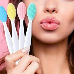 Lip Scrub Brush(4 PCS),Lip Scrubber Exfoliator,Double-Sided Silicone Lip Exfoliating Tool for Dark Lips,Nose Scrubber Lip Mask Applicator,Gentle Lip Exfoliator Scrubber Brush for Smooth,Soft,Bright,and Healthy Lips