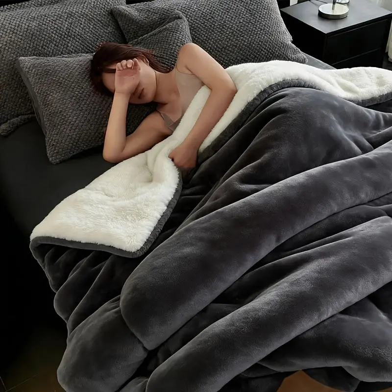 2/3 Pc Sherpa Fleece Blanket for Sofa and Bed, Extra Thick Plush Microfiber, Lightweight Reversible Soft Cozy Warm Luxury Bed Blanket, Single Double Bed Size