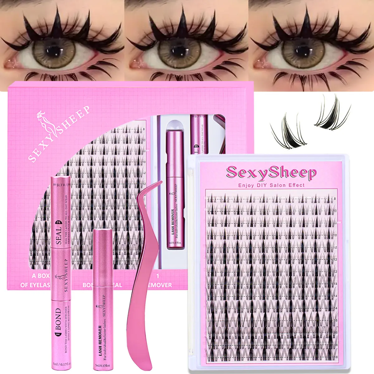 Fairy Wispy Lash Set, Mixed Style Eyelash Kit，Manga Eyelashes, Eyelash Extensions, DIY Lash Extension Kit with Bottom Lashes, Includes Bond&Seal, Remover, Tweezers, Longer Looking Eyelashes, Individual False Lashes, Eyelash Extension Supplies