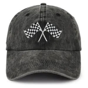 Racing Hats for Men Women, Adjustable Embroidered Checkered Flag Baseball Cap, Fathers Day Christmas Birthday Gift for Race Car Fans Mom Dad Friends