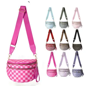 Pink Checkered Nylon Bum Bag Plus Size Friendly Fanny Pack- MORE COLORS! great gift belt bags crossbody - Spacious Design for Essentials