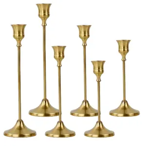 6 Pcs Candle Stick Holders, Brass Gold Metal Taper Candle Holders, Vintage Modern Decorative Centerpiece Candlestick Holders for Table Mantel Wedding Housewarming Gift
