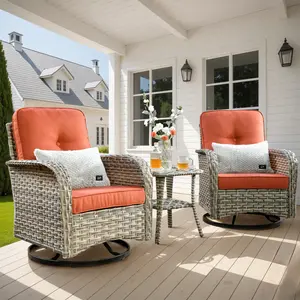 OOSWIFT VNC Series 3-Piece Patio Swivel Rocking Chair Set - High Back Design with 4 Premium Cushions, 360° Swivel & Smooth Glide, Water & UV Resistant for Outdoor Living, Garden, Porch