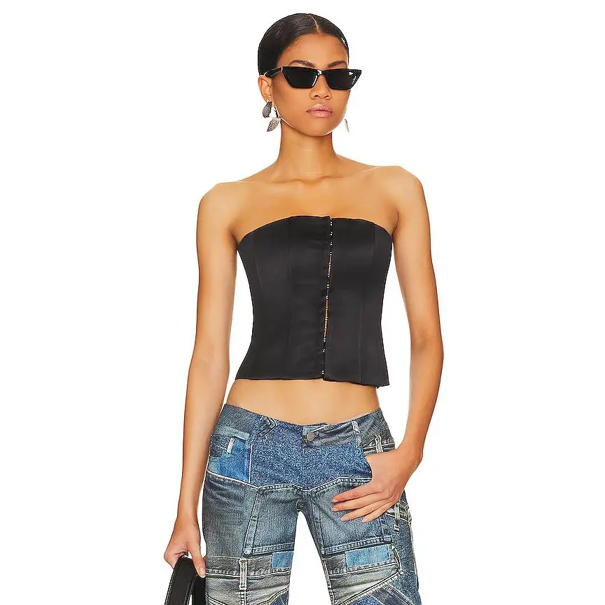 DANIELLE GUIZIO Satin Corset Top in Black