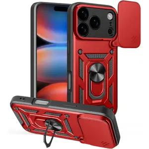 Phone Cases for iPhone 17 Pro Max 16 15 14 13 12 11 Pro Max Plus Case with Slide Camera Cover & Rotated Ring Kickstand Military Grade Shockproof with Magnetic Car Mount Holder Cover Case for iphone 17 Pro Max