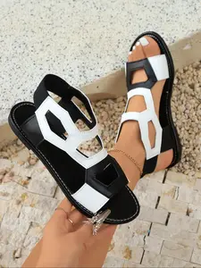 Women's Fashionable Patchwork Design Slide Sandals, Beach Slides Sandals, Casual Comfortable Flat Sandals for Summer, Lightweight Breathable Shoes for Daily Wear, Girl