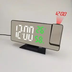 1PC digital projection clock, with temperature and humidity display, 12/24-hour switch time, USB-powered wall projection alarm clock, LED clock for home decor, Multifunctional Alarm Clock, Digital Alarm Clocks, no battery