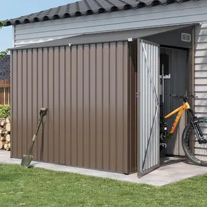 Aoxun 7'x5.5' Lean to Shed Large Storage Room Galvanized Steel with Side Door Waterproof Utility Shed for Mower Bike Garden Tools Brown
