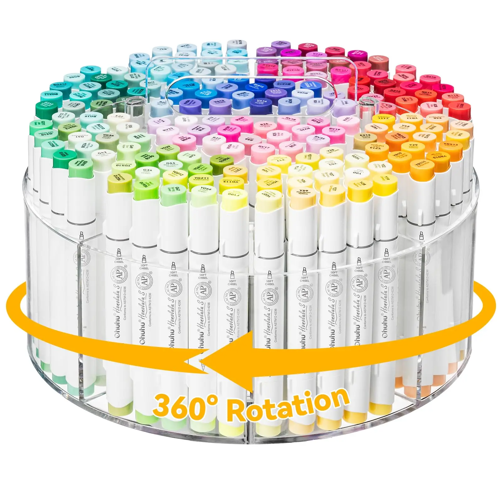 Ohuhu Marker Organizer: 360° Rotating Clear Acrylic Holder with Hidden Handle, 10 Compartments for Alcohol Markers, Pens & Pencils, Home Classroom Office Desk Organizer - Marker Organizer Series of Ohuhu