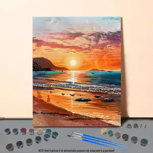 Sea & Sunset Pattern DIY Painting By Numbers Kit without Frame, DIY Paint By Numbers Kit for Beginner, Wall Art Decor for Home Living Room Bedroom
