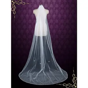 Chapel Length Single Layer Tulle Veil with Beaded Edge VG1063