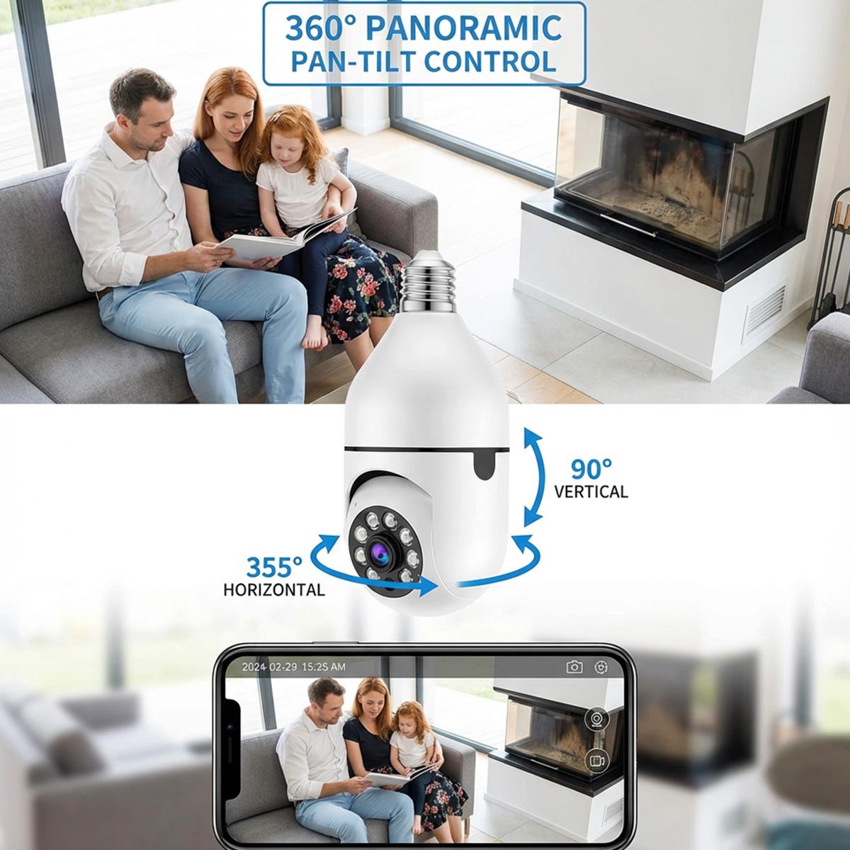 Ivyiot 2PCS 2K Light Bulb Camera Home Supermarket Security Camera 360° Panoramic View WiFi Camera with Two-Way Audio for Baby and Pet Store Surveillance, Universal E27 Socket Design