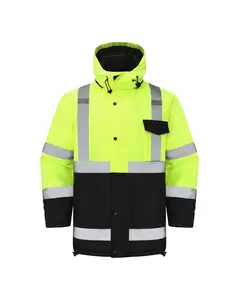 Kiwi High Visibility Hooded & Quilt Lined ANSI/ISEA 107-2020, Type R, Class 3 Two Tone Water Resistant Neon Safety Jacket [R71300]