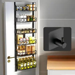 6 Tier Pantry Organizer with Cloth Hook (Black) - Metal Hanging Kitchen Spice Rack, Can Organizer - Maximize Your Pantry Door Storage Space, Neat and Efficient Pantry Organization Solution Metal Metal Black