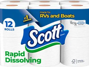 Scott Rapid-Dissolving Toilet Paper, 12 Double Rolls, Septic-Safe, Toilet Paper