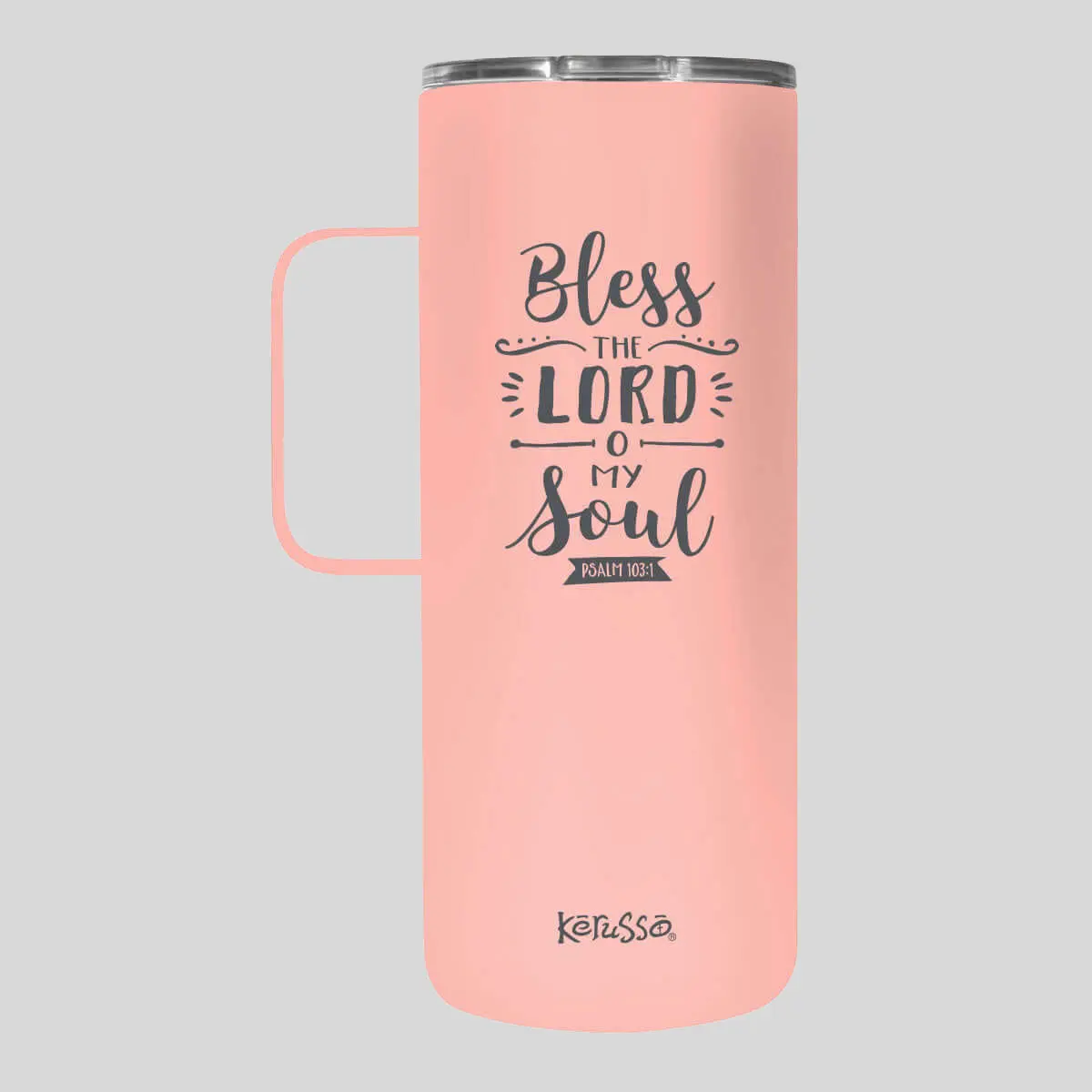 Kerusso 22oz Contemporary Tumbler Mug Vacuum Flask, Stainless Steel Vacuum Insulated Coffee Mug with Convenient Handle Grip & Lid, Hand Wash Only, Praise God, Bless The Lord