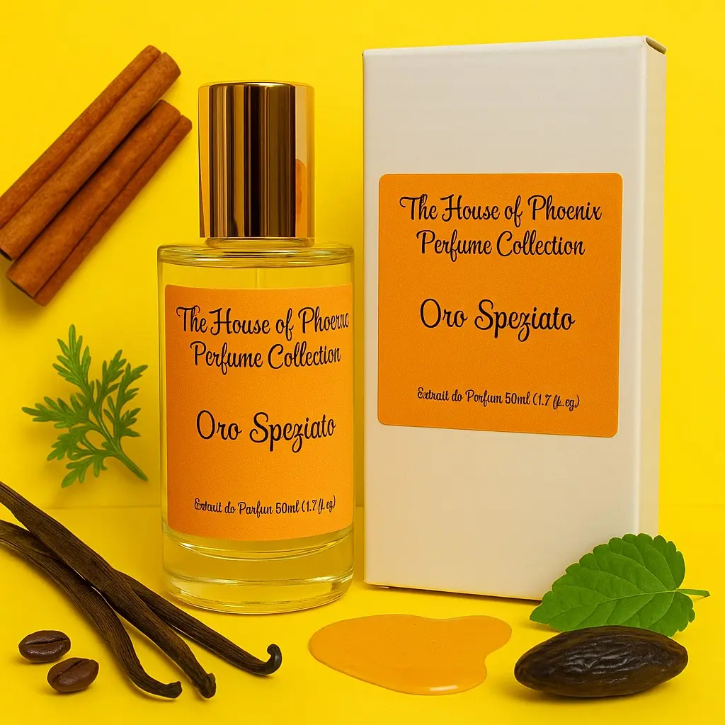 Oro Speziato Extrait de Parfum Unisex 50ML by The House of Phoenix Cinnamon Amber & Vanilla Notes Aromatic Amberwood long lasting perfume